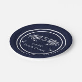 Mit Monogramm blaue Weißkrebserkrankung Pappteller (Schrägansicht)