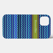 mit Monogramm blaue Zickzack Streifen Case-Mate iPhone Hülle (Rückseite (Horizontal))