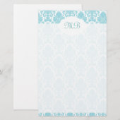 Mit Monogramm blauer Damast Briefpapier (Vorne/Hinten)