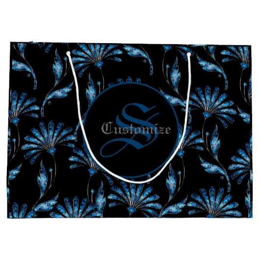 Mit Monogramm Blauer Schimmer Große Geschenktüte (Rückseite)