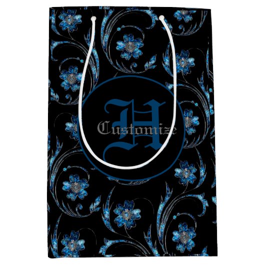 Mit Monogramm Blauer Schimmer Mittlere Geschenktüte (Vorderseite)