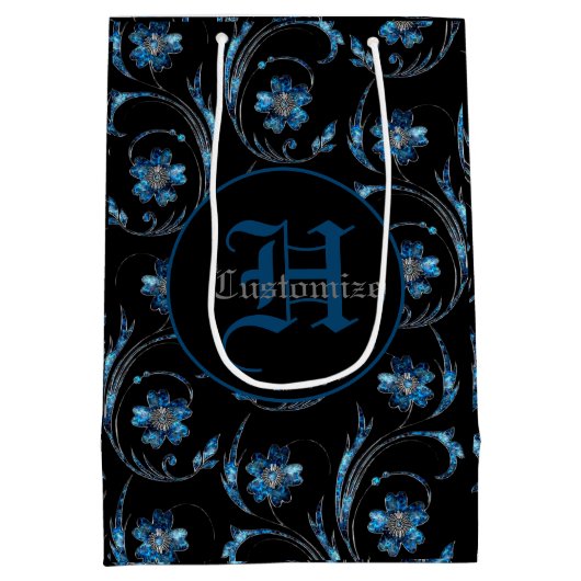 Mit Monogramm Blauer Schimmer Mittlere Geschenktüte (Rückseite)