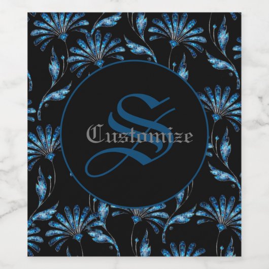 Mit Monogramm Blauer Schimmer Weinetikett (Einzelnes Label)