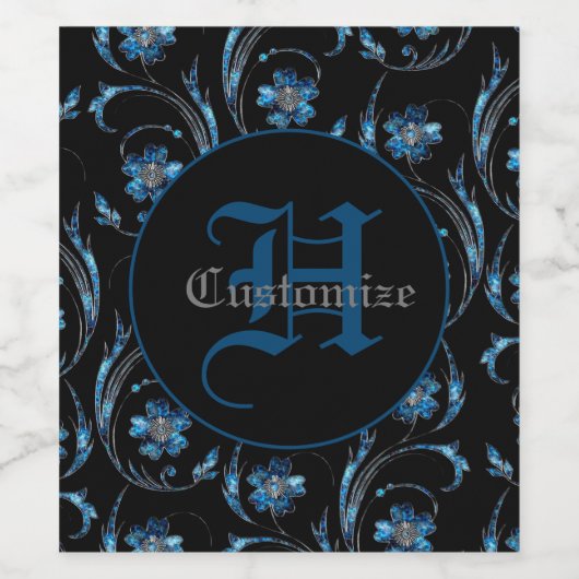 Mit Monogramm Blauer Schimmer Weinetikett (Einzelnes Label)