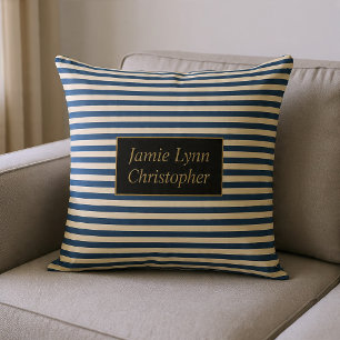 Mit Monogramm Blauer/Vanilla Streifen Kissen