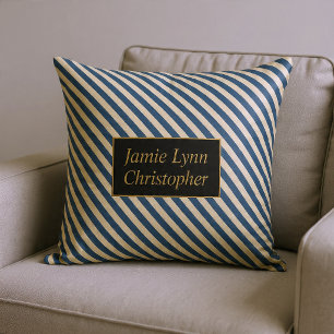 Mit Monogramm Blauer/Vanilla Streifen Kissen