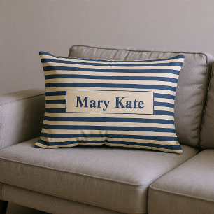 Mit Monogramm Blauer/Vanilla Streifen Lendenkissen