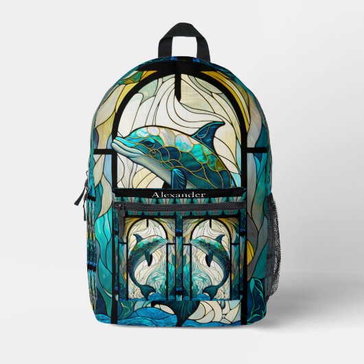 Mit Monogramm blaues Aquamarines Dolphin-Bleiglas- Bedruckter Rucksack (Vorderseite)