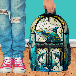 Mit Monogramm blaues Aquamarines Dolphin-Bleiglas- Bedruckter Rucksack