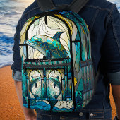 Mit Monogramm blaues Aquamarines Dolphin-Bleiglas- Bedruckter Rucksack
