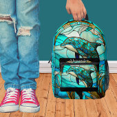 Mit Monogramm blaues Aquamarines Dolphin-Bleiglas- Bedruckter Rucksack