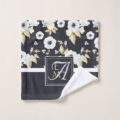 Mit Monogramm blaues Blumendekor Anemone Badhandtuch Set (Waschlappen)