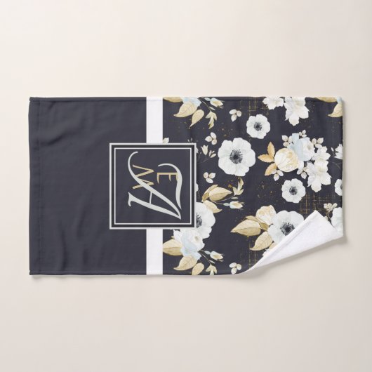 Mit Monogramm blaues Blumendekor Anemone Badhandtuch Set (Handtuch)