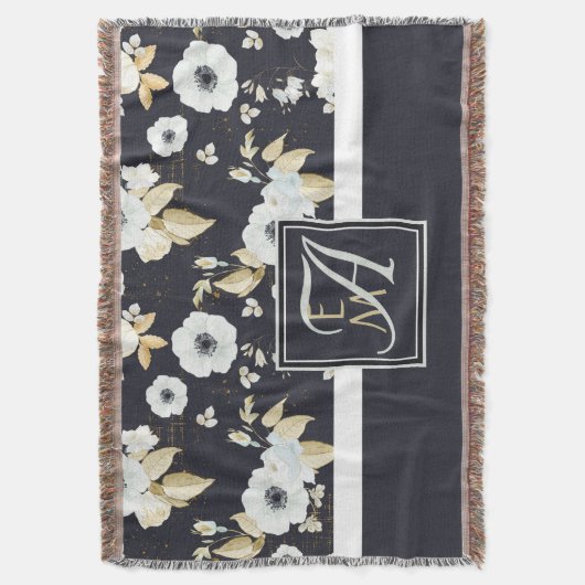 Mit Monogramm blaues Blumendekor Anemone Decke (Vorderseite Vertikal)