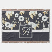 Mit Monogramm blaues Blumendekor Anemone Decke (Vorderseite)