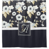Mit Monogramm blaues Blumendekor Anemone Duschvorhang (Vorderseite)