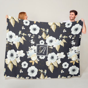Mit Monogramm blaues Blumendekor Anemone Fleecedecke