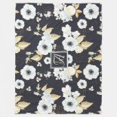 Mit Monogramm blaues Blumendekor Anemone Fleecedecke (Vorderseite)