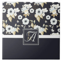 Mit Monogramm blaues Blumendekor Anemone