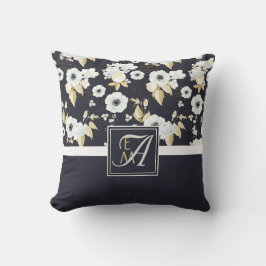 Mit Monogramm blaues Blumendekor Anemone Kissen