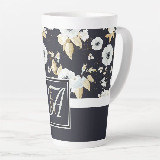 Mit Monogramm blaues Blumendekor Anemone Milchtasse (Rechte Ecke)