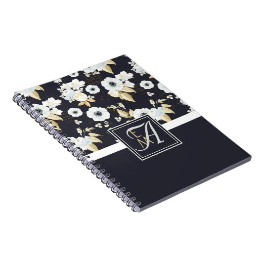 mit Monogramm blaues Blumendekor Anemone Notizblock (Rechte Seite)