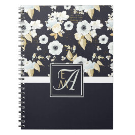 mit Monogramm blaues Blumendekor Anemone Notizblock