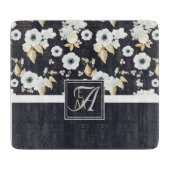 Mit Monogramm blaues Blumendekor Anemone Schneidebrett (Vorderseite)