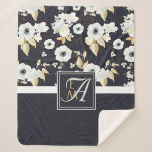 Mit Monogramm blaues Blumendekor Anemone Sherpadecke