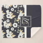 Mit Monogramm blaues Blumendekor Anemone Sherpadecke (Vorderseite (Horizontal))