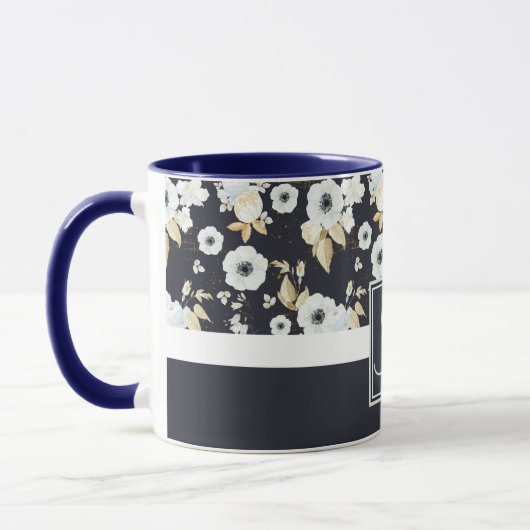 Mit Monogramm blaues Blumendekor Anemone Tasse (Links)