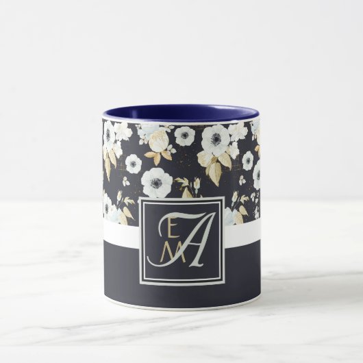 Mit Monogramm blaues Blumendekor Anemone Tasse (Zentrum)