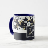 Mit Monogramm blaues Blumendekor Anemone Tasse (Vorderseite Links)