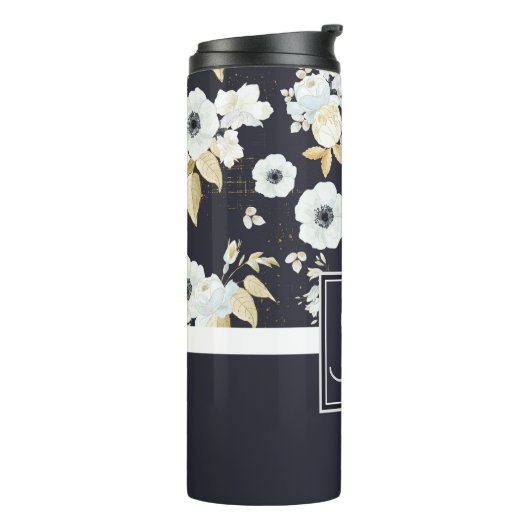 Mit Monogramm blaues Blumendekor Anemone Thermosbecher (Nach links gedreht)