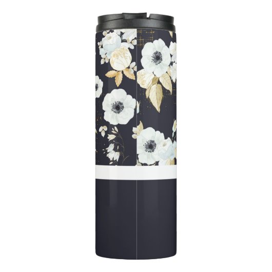 Mit Monogramm blaues Blumendekor Anemone Thermosbecher (Rückseite)