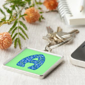 Mit Monogramm blaues Blumenmuster Schlüsselanhänger (Seite)