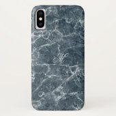 Mit Monogramm blaues graues Marmormuster Case-Mate iPhone Hülle (Rückseite)
