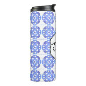 Mit Monogramm blaues Quadrat-Muster Thermal Tumble Thermosbecher (Nach links gedreht)