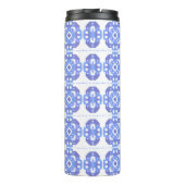 Mit Monogramm blaues Quadrat-Muster Thermal Tumble Thermosbecher (Rückseite)
