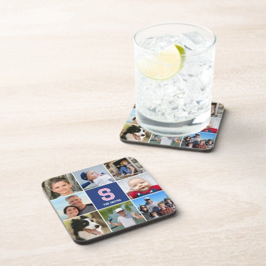 Mit Monogramm blaues Rosa der Fotolage-Familie Getränkeuntersetzer (Rechte Seite)