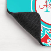 Mit Monogramm blaues Rot-weißer Damast Mousepad (Ecke)