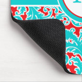 Mit Monogramm blaues Rot-weißer Damast Mousepad (Ecke)