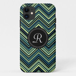 Mit Monogramm blaues Tribal-Zickzack Muster Case-Mate iPhone Hülle