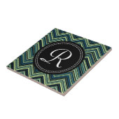 Mit Monogramm blaues Tribal-Zickzack Muster Fliese (Seite)