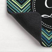 Mit Monogramm blaues Tribal-Zickzack Muster Mousepad (Ecke)