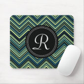 Mit Monogramm blaues Tribal-Zickzack Muster Mousepad (Mit Mouse)