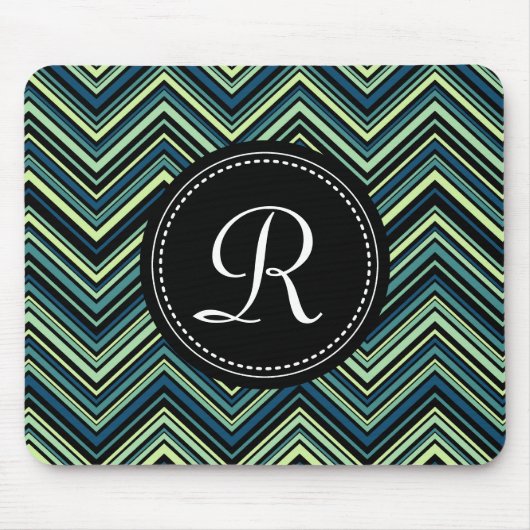 Mit Monogramm blaues Tribal-Zickzack Muster Mousepad (Vorne)