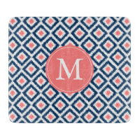 Mit Monogramm blaues und korallenrotes Ikat