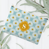 Mit Monogramm blaues und weißes Daisy Muster Zubehörtasche