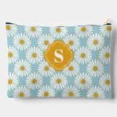 Mit Monogramm blaues und weißes Daisy Muster Zubehörtasche (Rückseite)